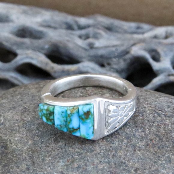 Native American Cobblestone Turquoise and Sterling Silver Statement Ring SZ 7 - Picture 2 of 11